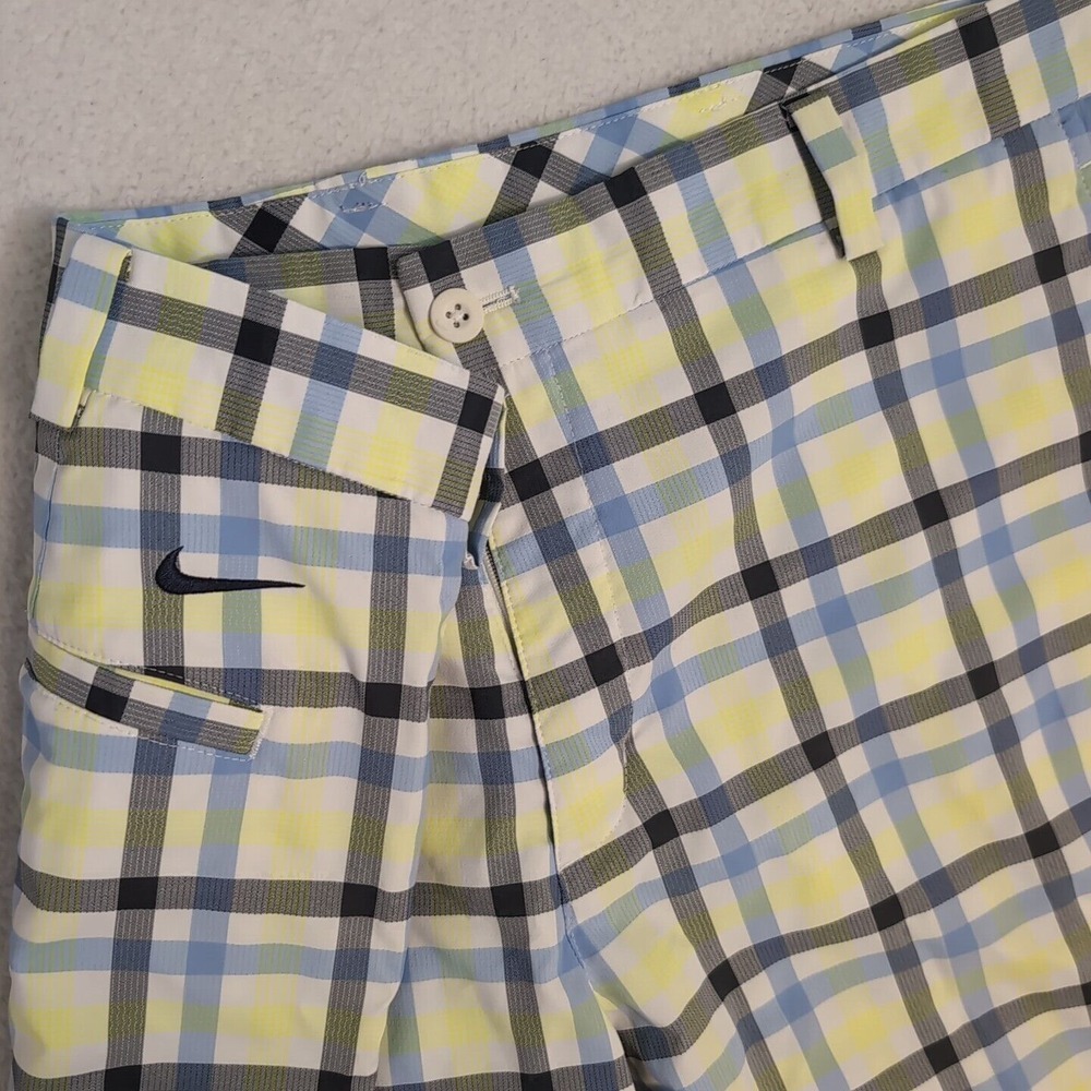 Nike Golf Shorts‎ Dri Fit Size 35 Blue Yellow Plaid 11" Inseam